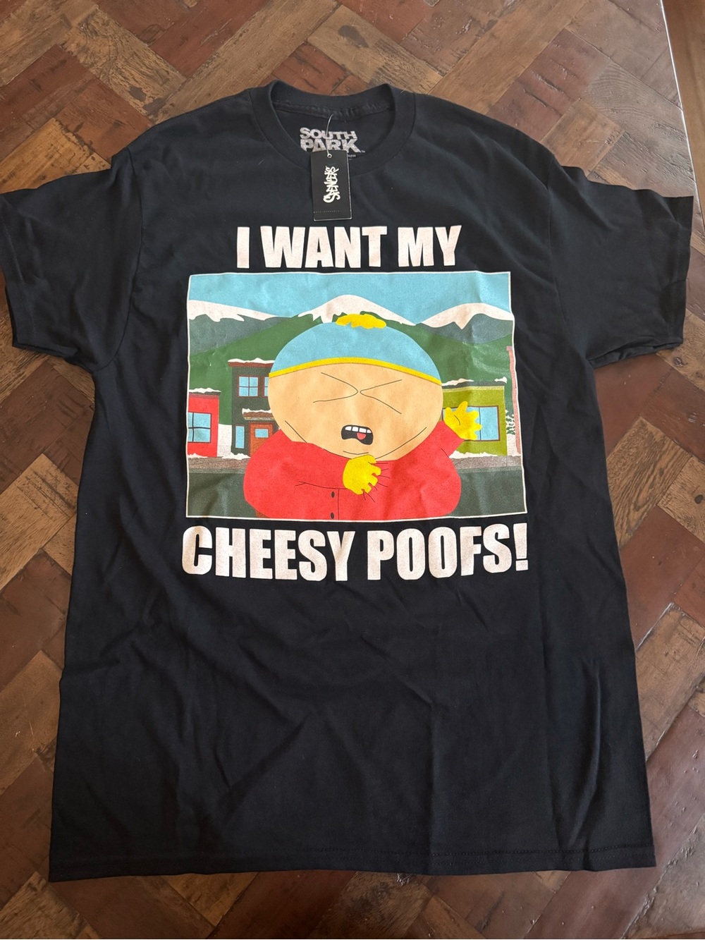 NWT South Park "I Want My Cheesy Poofs!" Graphic T-Shirt Black Size M - Picture 1 of 3